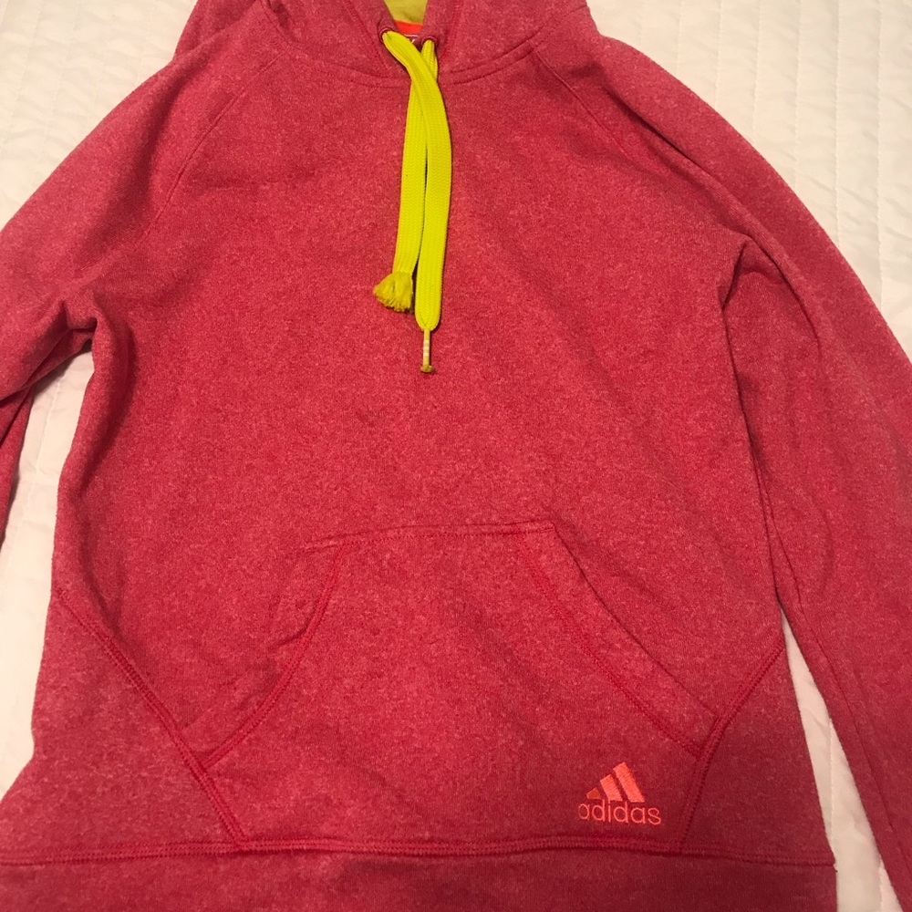 Adidas Pink and Neon Yellow Hoodie